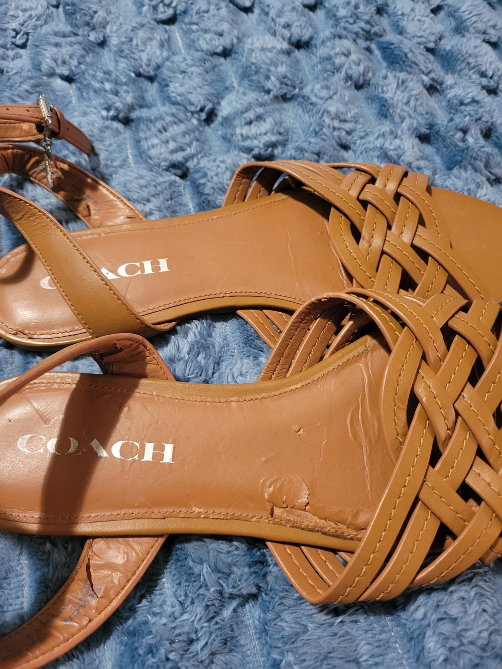 COACH Women's Cognac Woven Leather Slingback Sandals 7.5
